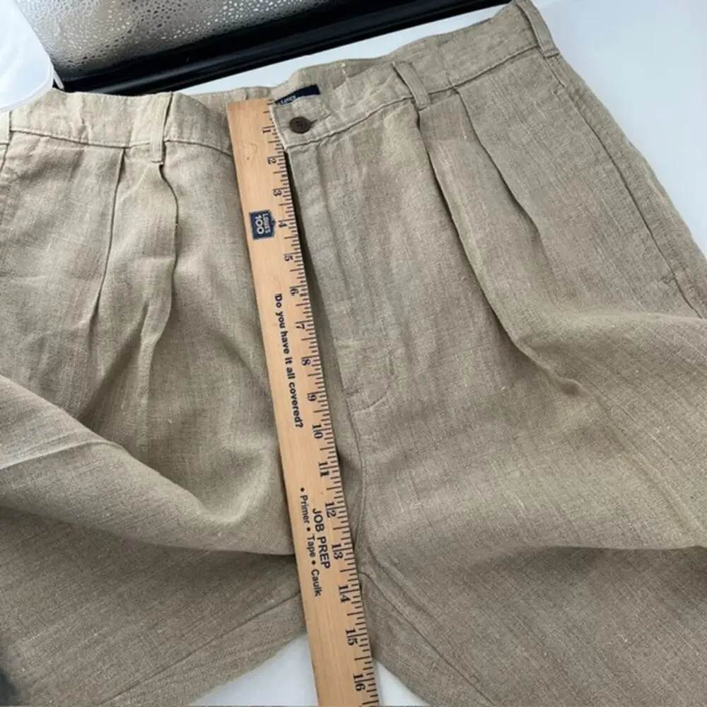 CHAPS Ralph Lauren 100% Linen Chino Pants Mens 33x30 Cuffed Tan PreppyBreathable